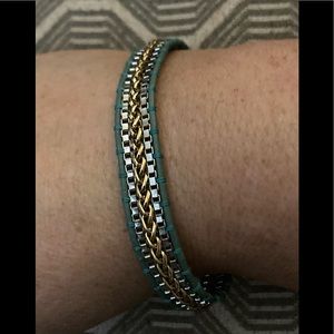 Stella & Dot Teal, Silver & Gold Tone Leather Foundation Bracelet